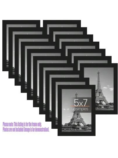 5pcs Black Wooden Photo Frames, 5x7 Inch (12.7x17.8cm) Size, With Mat Board Option, Wall Hanging Or Tabletop Display, Minimalist Home Decor With Stand