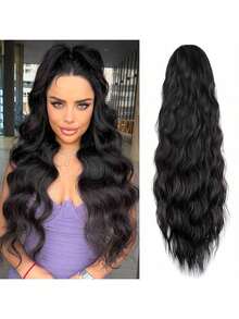 26英寸长卷曲波浪抽绳马尾假发，合成假发，适合女性日常佩戴 - 彩色 - 查看 2