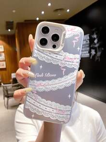 1件装 时尚蕾丝蝴蝶结设计 奢华渐变银色 IMD硅胶软边亚克力硬背板 大孔径摄像头保护 防摔加厚PC金属按键手机壳 兼容/红米/vivo/OPPO，国际版，非国内版 - 銀色 - 查看 2