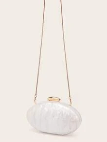 2025春季时尚婚礼手拿包，亮面亚克力树脂欧美风晚宴包，独特蛋形单肩包，适合搭配派对礼服和新娘配饰 - 白色 - 查看 4