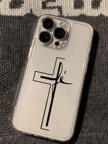 Religious Cross Painted Hollow Transparent Painted Minimalist Fashion Creative Shockproof Phone Case Compatible With IPhone 17/17Pro/17ProMax/16/11/16Pro/16Plus/16ProMax/16E/15ProMax/13/14/12/XS/XR/7G/8P, Compatible With Samsung Galaxy S25/S25Plus/S25 Ultra/A16/A36/A26/A56/A50/A12/A32 - Multicolor - View 1