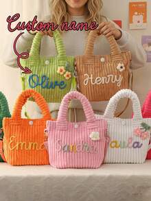 Customizable Name Solid Color Crossbody Bag, Soft Corduroy Kids Wallet With Strap, Small Corduroy Wallet With Strap, Customizable Name Tote Bag, Easter Gift, Birthday Gift - Multicolor - View 6