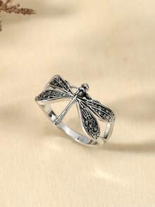 1枚复古蜻蜓造型时尚个性化戒指，适合女士约会、派对、公主新娘、婚礼、订婚等场合，也可作为珠宝配饰或情人节礼物。 - 復古銀色 - 查看 8