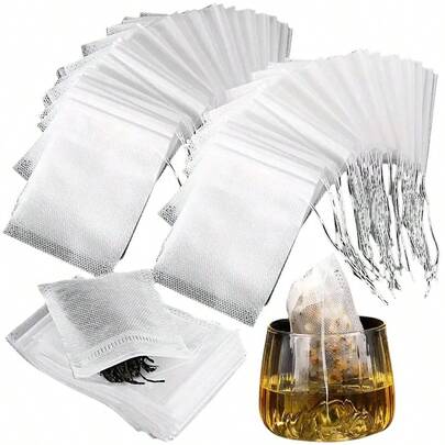 Sacchetti di tè riutilizzabili in tessuto non tessuto con laccio, richiudibili, senza sfilacciature, filtri bianchi con laccio, comodi per versare e pulire, adatti per caffè, foglie di tè, erbe, spezie, confezioni di gioielli e confezioni regalo