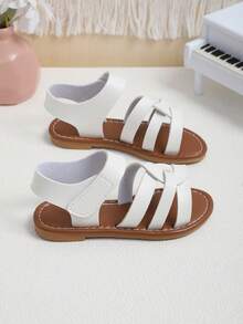 Weiße Spiral Design PU Leder Flache Sandalen für Kleinkinder, Kleine & Große Kinder, Retro Minimalistischer Einfarbiger Verschluss Mädchen Schuhe, Rutschfeste Gummi Laufsohle, Geeignet für Jungen & Mädchen im Alter von 3-16 Jahren, Frühling/Sommer 2026 Neuerscheinung - Weiss - Übersicht 4