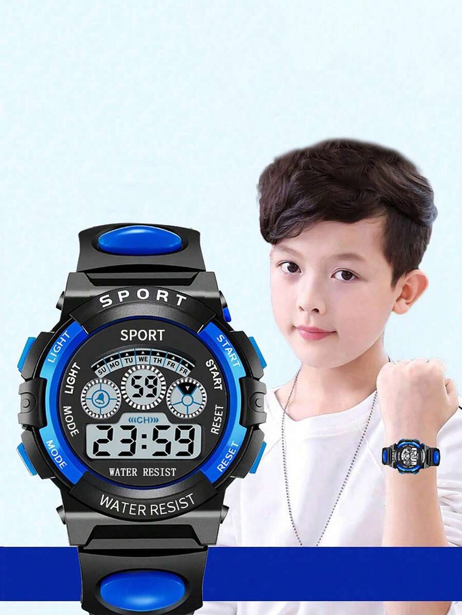 1 chiếc đồng hồ tròn nhiều màu sắc chống sốc dành cho thanh thiếu niên, tích hợp báo thức, hiển thị ngày, bấm giờ, dạ quang, đồng hồ điện tử đa chức năng, thích hợp làm quà tặng cho thanh thiếu niên vào các dịp lễ hội, sinh nhật, tốt nghiệp, Giáng sinh và các ngày lễ khác.