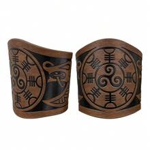 2件套维京压纹仿皮手镯，复古挪威腕带，北欧雷神之锤维京图案手镯 - 錘子 - 查看 8