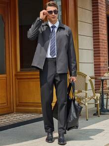 Runcati Mens Full Zip Lightweight Windbreaker Business Casual Fall Golf Coat Jacket With Pockets - Dark Grey - View 5