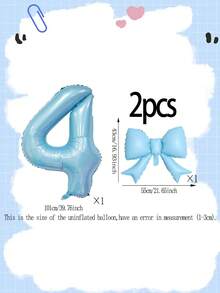 2pcs Blue Decorative Balloon Set, 40-Inch Blue 0-9 Number Foil Balloons, Blue Bow-Shaped Balloons For Birthday Party Decorations - Multicolor - View 13