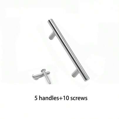 5个不锈钢抽屉把手、门把手，带螺丝，适用于橱柜、梳妆台、浴室、双孔柜、衣柜、门、家具五金配件（黑色/银色）