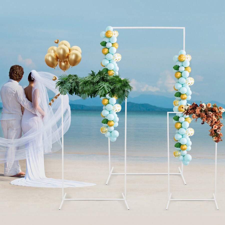 Wedding Metal Backdrop Stands, 3 Pcs Rectangular Balloon Frames, Metal Backdrop Stands Suitable For Weddings, Birthday Parties, Parties(White/Gold) 0.65*1.3m+0.8*1.6m+0.95*1.9m - trắng - Xem 1
