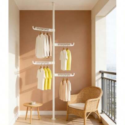 28mm nastavitelný věšák na oblečení s napínací tyčí, 2 barvy (černá/bílá) v náhodném pořadí, multifunkční úložný stojan do ložnice