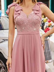 Bridesmaid Dress Lace Wedding Guest Dress For Weddings,Guest,Dinner Pink - Pink - View 7
