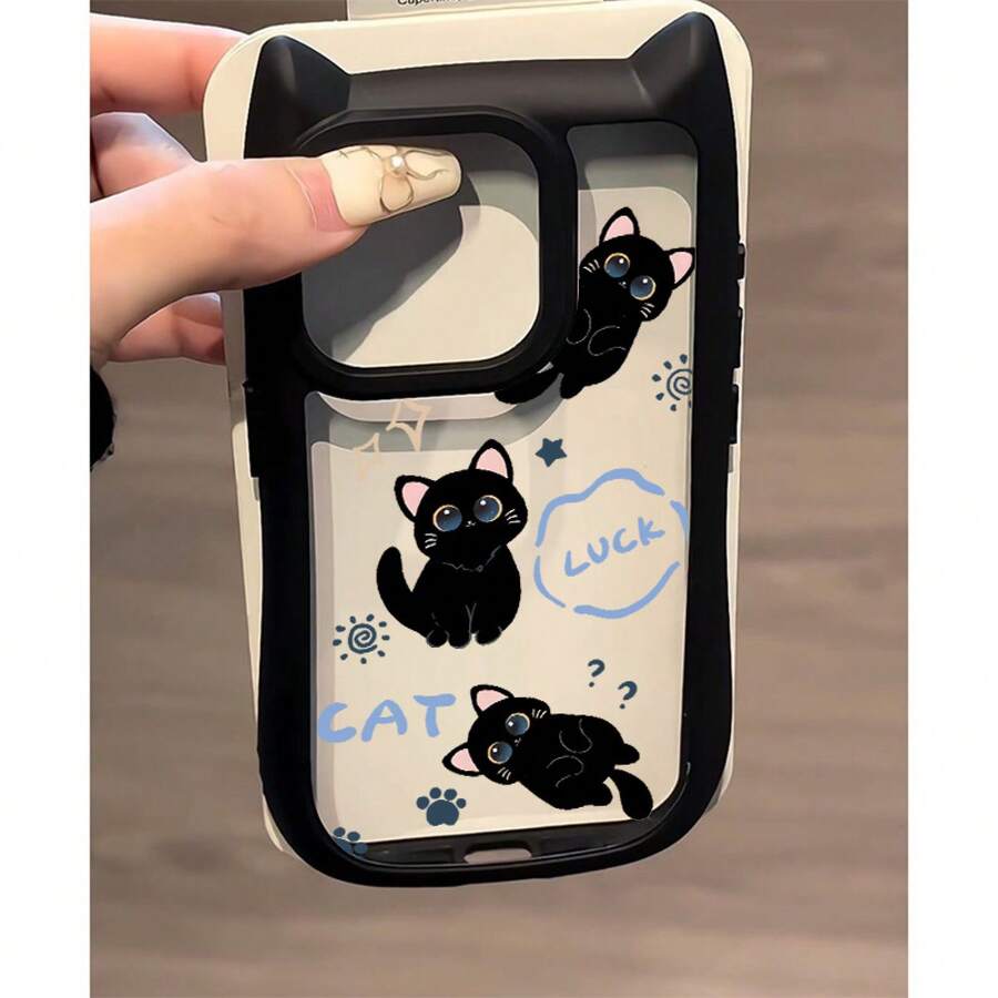 おめでたい黒猫 透明ケース  16 Pro Max/15 Plus/14/13/12/11を使う、かわいい黒猫耳の電話ケース、彼氏、彼女、恋人、そしてQYへの特別な贈呈り物 - ブラック - チェックする 1