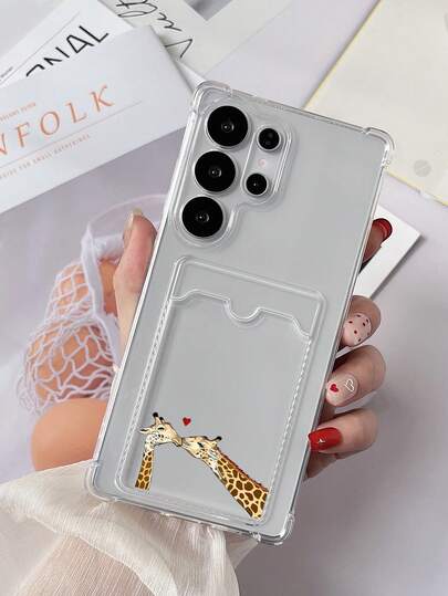 1pc Transparent Bumper Card Holder TPU Phone Case With Colorful Deer Pattern, Compatible With Google Pixel 7, Galaxy S25 Ultra/A14/A24, Android Phones Redmi Note 12 Pro, Pixel 8/8 Pro