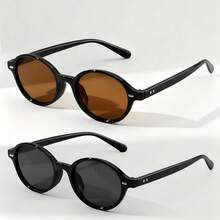 2pcs Retro Bohemian Metal Oval Diamond Shaped Fashion Glasses, High-End Streetwear Style - Gold Gray + Gold Gray - View 9