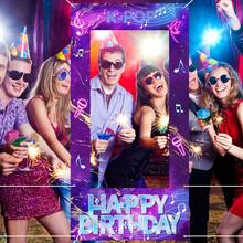 1pc Retro K-Pop Theme Birthday Party Backdrop Frame, 120*60/180*90/210*105CM, Purple Music Note Microphone Pattern, Disco Ball Design, Boys & Girls Birthday Photo Booth Prop - Multicolor - View 10