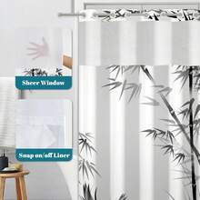 NAEMBCU No Hook Shower Curtain And Snap In Liner Set, Black And White Ink Wash Bamboo Print Shower Curtains For Zen Minimalist Japandi Spa Bathroom, Waterproof Bath Curtain With Mesh Top, 71x74 Inch - A - Xem 11