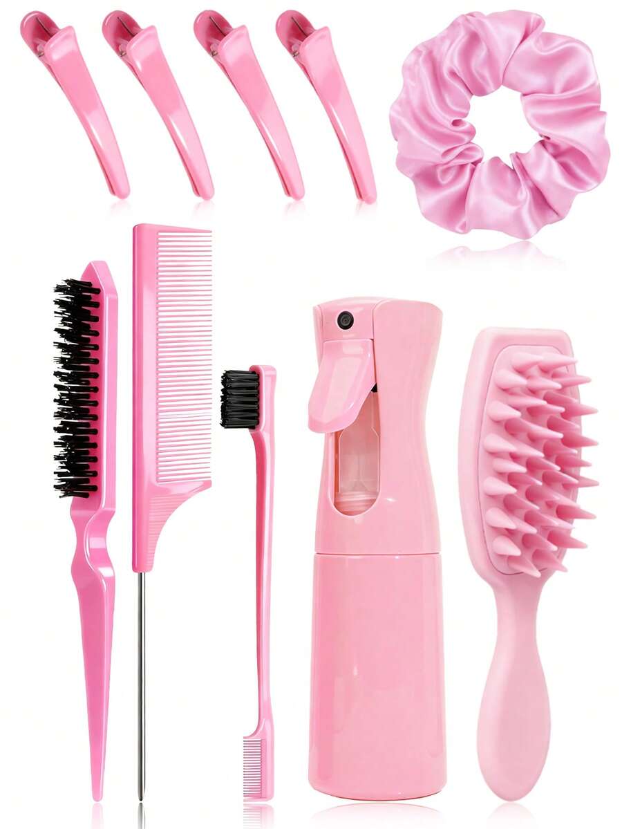 10pcs/Set Hair Styling Tool Kit, Including Comb, Brush, Hair Clips, Spray Bottle, Tail Comb, Shampoo Brush - Multicolor - View 1