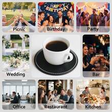 1/3pcs/5pcs Set Customized Coasters, Round 10cm PU Leather Coasters With Text/Letter, For Coffee Cups, Tea Cups, Dining Table, Bar, Car, Heat-Resistant Anti-Slip Mats, Personalized Gifts - Black - View 4