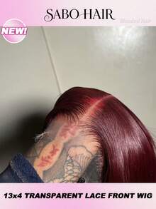 32 Inch 13x4 Lace Front Wigs 200 Density Human Frontal Hair For Women Use Straight HD Transparent Lace Frontal 99j Burgundy Wig Pre Plucked Bleached Knots With Baby Hair Blended Hair Straight Wigs - SBUG - View 2