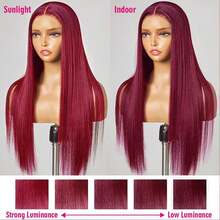 32 Inch 13x4 Lace Front Wigs 200 Density Human Frontal Hair For Women Use Straight HD Transparent Lace Frontal 99j Burgundy Wig Pre Plucked Bleached Knots With Baby Hair Blended Hair Straight Wigs - SBUG - View 10