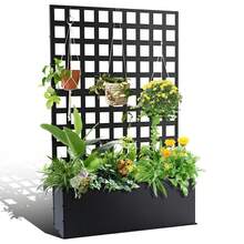 Maceta grande de metal galvanizado con rejilla de privacidad - Maceta para exteriores, agujeros de drenaje para plantas trepadoras, verduras y enredaderas, jardinería en patios - Negro - Ver 1