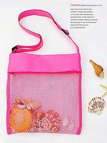 1pc Adjustable Strap Mesh Beach Bag - Polyester Shell Collecting Bag For Collecting Seashells Etc. - Ideal For Beach Trips, Outdoor Activities, Outdoor Gear |   Mesh Material, Beach Accessories - 彩色 - 查看 10