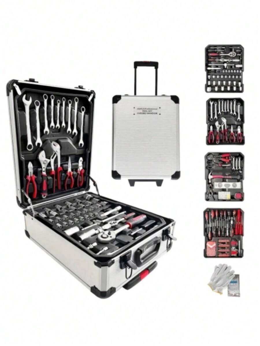 Versatile Home Repair Tool Kit, Suitable For Home Renovation. Comprehensive Tool Set Combination. Specialized For Automotive Industry, Essential Car Repair Toolbox. High-Precision Wrench, Socket, Magnetic Screwdriver, Hex Key, Valuable Gift Toolbox For Friends And Fathers - Multicolor - View 1