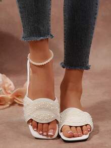 女士新款夏季平底拖鞋，舒适休闲一脚蹬凉鞋，适合室内外穿着，时尚优雅的平底凉拖，春、夏、海滩必备 - 白色 - 查看 1