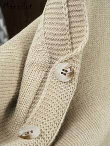 纯色时尚街头风无袖圆领背心，搭配纽扣设计毛衣 - 杏色 - 查看 8