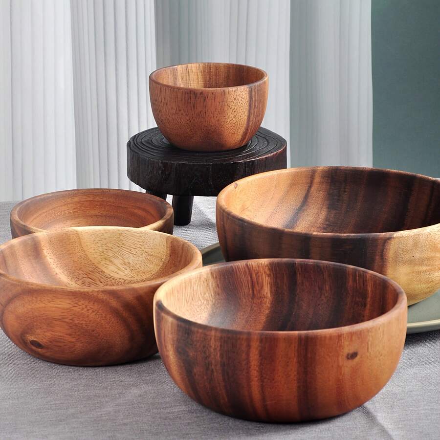 1/2/3pcs Natural Wood Jujube Wood Bowl, Scald-Proof Design, Suitable For Serving Noodles And Soup At Home - Multicolor - View 1