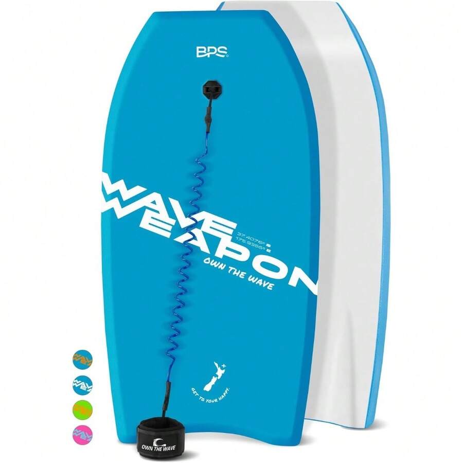 Own The Wave Body Board For All Wave Conditions - Lightweight With EPS Core HDPE Slick Bottom Body Boards For Beach With Wrist Leash And Plug For Kids And Adults - Xanh và Trắng - Xem 1