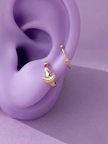2件套极简星月耳夹耳环套装，金色铜质叠层耳夹，女士款 - 金色 - 查看 4