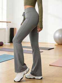 Quần ống loe nữ, quần legging yoga nữ mềm mại, kiểu dáng thanh lịch, thích hợp mặc hàng ngày khi đi bộ đường dài, du lịch, leo núi, chạy bộ và đạp xe. - Xám - Xem 4