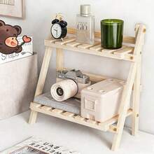 1pc Vintage Wooden Desktop Storage Rack/Display Shelf - Dual-Layer Storage Rack, Multifunctional Foldable Design, Suitable For Home Decor, Multi-Layer Desktop Storage, Office Flower Rack, Home Storage & Display Of Bracelets,Wooden Flower Stand, Earrings, Office Accessories, Plant & Spice Display - Wooden Surface, Trapezoid Design, Space-Saving, Easy Assembly - nhật ký - Xem 10