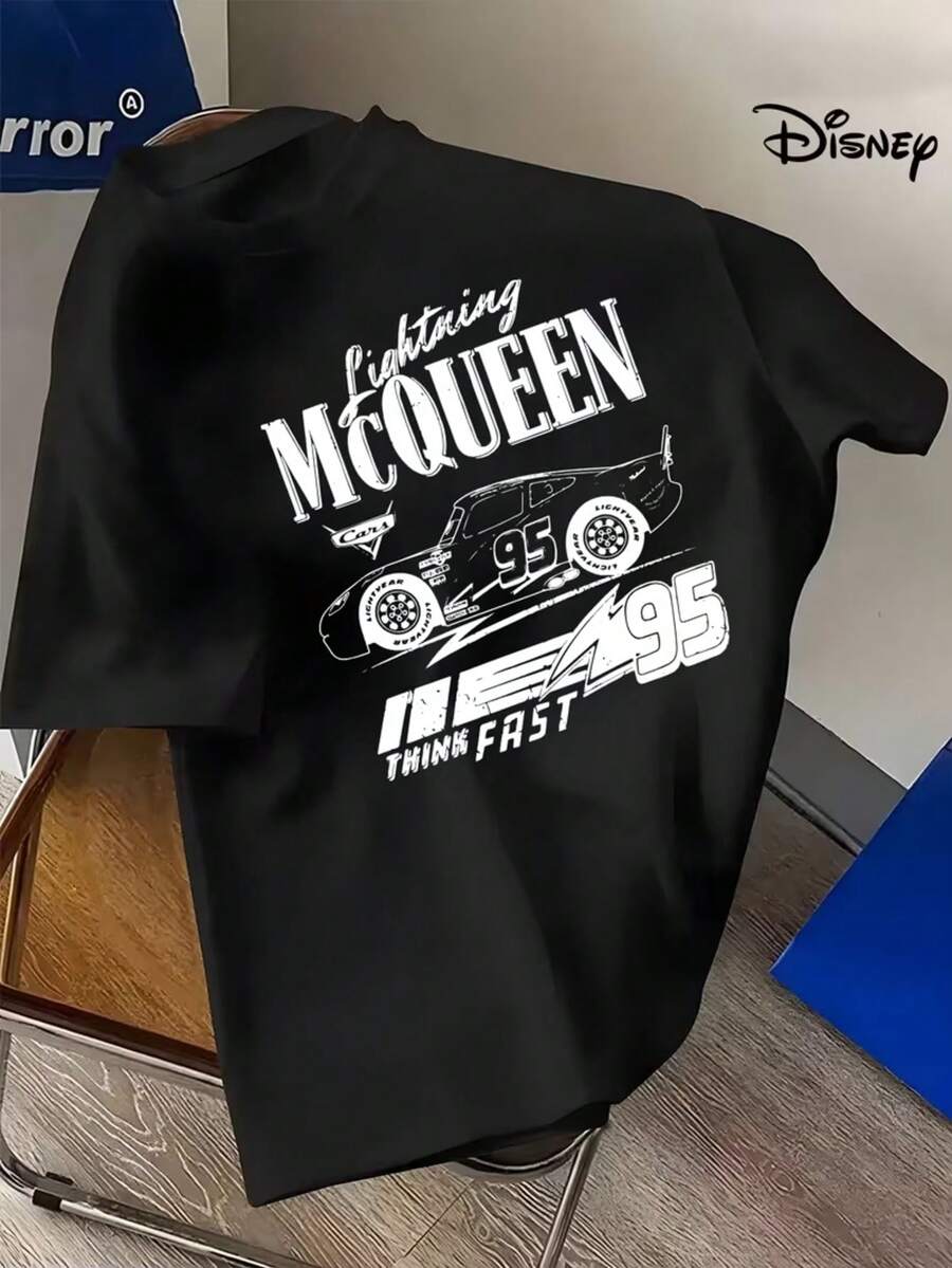 Disney 1 Lightning McQueen 95th Birthday T-Shirt, Men's-Light Blue Casual Short-Sleeved T-Shirt With H White Racing Pattern, Breathable And Comfortable, Suitable For Sports, Parties And Casual Dress, Is The Perfect Gift Idea, Birthday T-Shirt. - 黑色 - 查看 1