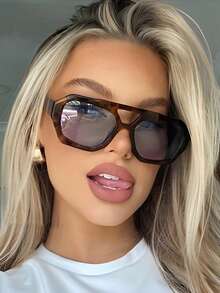 Women's Fashion Eyeglasses, Women's Glasses, Women's Brown Polygonal PC Frame Retro Double Bridge Fashion Street Style Glasses, Eyeglasses, Women's Suits, Women's Winter Glasses - Multicolor - View 3