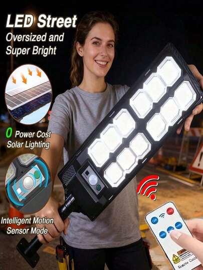 1个96/144/192/288 LED太阳能灯，带遥控器和运动传感器，户外路径灯，太阳能板供电庭院户外壁灯，3种照明模式，黄昏到黎明自动亮灯 - 适用于庭院、花园、别墅、商店入口、商业广场和运动场，情人节、母亲节、斋月必备照明。