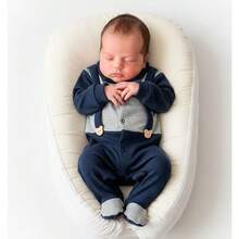 Baby Boy's Long-Sleeved Ribbed Knit  Sweet Dream Enzo Lion Brown/Anchor Navy/ Heather - Sizes S And M - Hải quân trơn - Xem 2