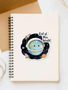 2pcs "OUT OF THIS WORLD" Space Themed Interesting Stickers - Perfect For Personalizing Your Laptop, Water Bottle Or Helmet With Unique Cosmic Designs! - Multicolor - View 2