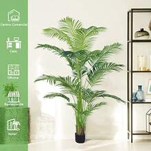 Palmera Artificial de 5 Pies con 12 Troncos Planta de Imitación Areca Tropical en Maceta Decoración para Hogar Jardín 150 cm-B029 - Grande - Ver 6