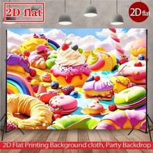 2D Flat Dessert-Themed Party Backdrop, Colorful Pastries And Sweet Treats Photography Background, Large Fabric Banner For Celebrations, Ideal For Birthdays, Baby Showers, And Photo Shoots, Cheerful Decoration With Cupcakes, Donuts, And Fresh Fruits, Perfect For Indoor Events - Multicolor - View 1