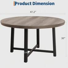 Industrial 47'' Round Dining Table For 4-6 – Space-Saving Wooden Kitchen Table – Sturdy Metal Frame – Perfect For Dining Room Or Kitchen – No Chairs Included - Gris - Ver 8