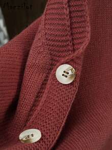 Solid Color Fashionable Streetwear Sleeveless Round Neck Vest Top With Button Design Sweater - Red - View 6