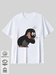 Tricou damă pentru vară și toamnă, din bumbac pur, cu imprimeu animalier tip desen animat, casual sport, croială largă, mărimi mari - alb - Vizualizare 5