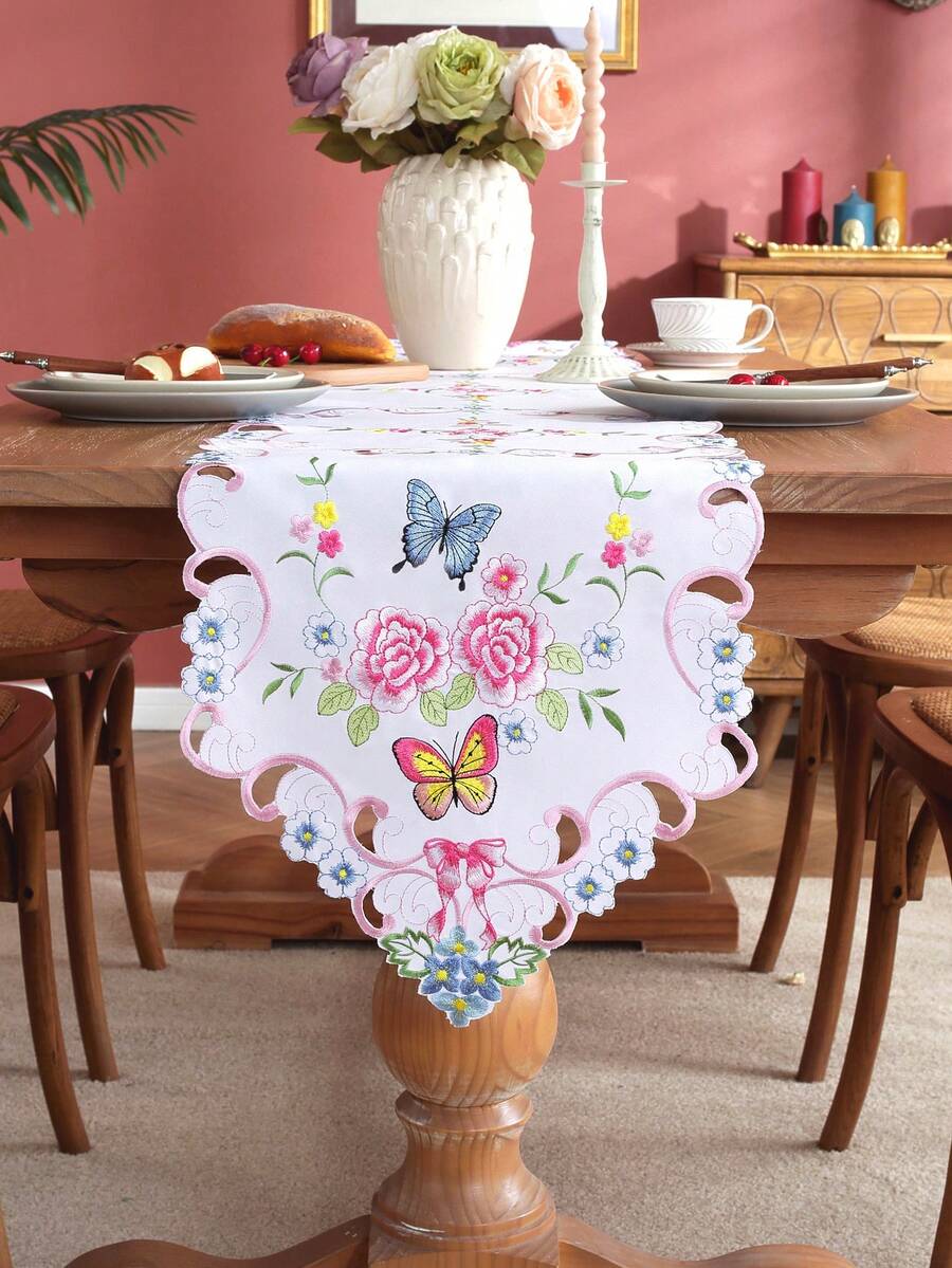 100% 涤纶面料，精美刺绣工艺，厨房餐桌旗，家居装饰，家庭聚会，节日装饰，室内外皆宜，别墅派对，约会，户外家具房间装饰，派对婚礼装饰，1 件装桌旗