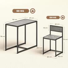 HOMCOM Dining Table And Chairs Set 2, Dining Room Sets, Rectangular Space Saving Table And 2 Chairs For Compact Kitchens, Steel Frame, Charcoal Grey Wood-Effect - Grey - View 3