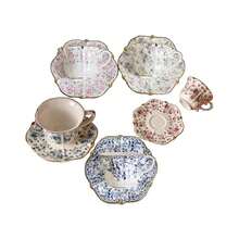 200ML English Porzellan Keramik Kaffeetasse, europäische Art gemusterte Teetasse und Untertasse Set, Retro Luxus Gold getrimmte Nachmittagstee Tasse (Rosa Rosen)-4915 - RosaRosen - Übersicht 8
