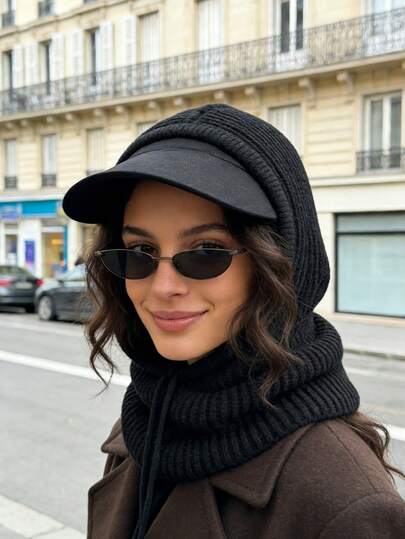 1/2 st svart balaklavahatt för kvinnor med dragsko och avtagbar krage, halsvärmare i ullblandning, vinterstickad ansiktsskydd för utomhusbruk, lämplig för kallt väder, slumpmässig leverans, julklapp